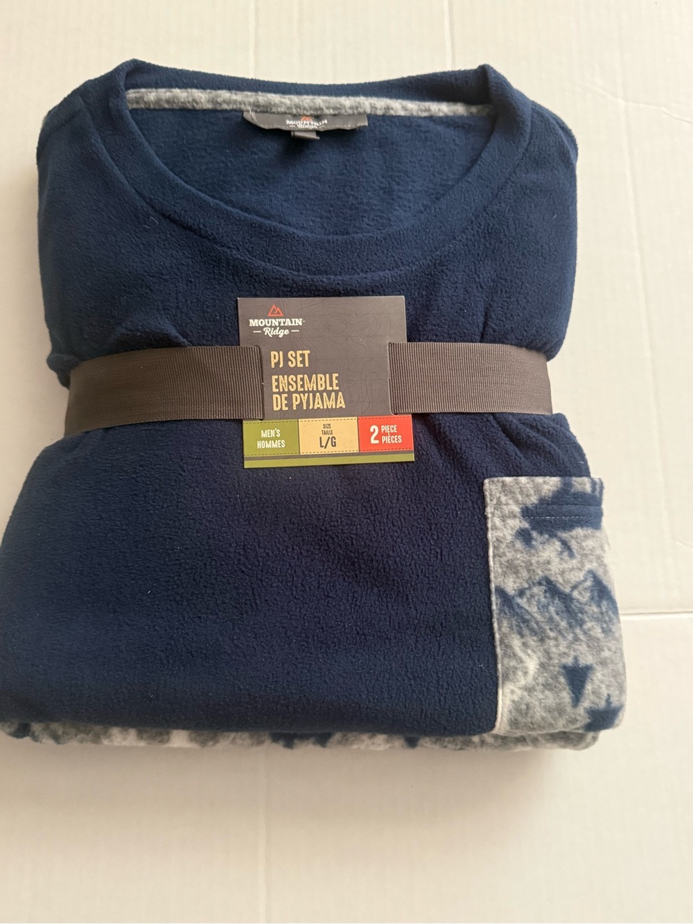 Mountain Ridge Navy Fleece Pajama Set with Gray Patterned Accents